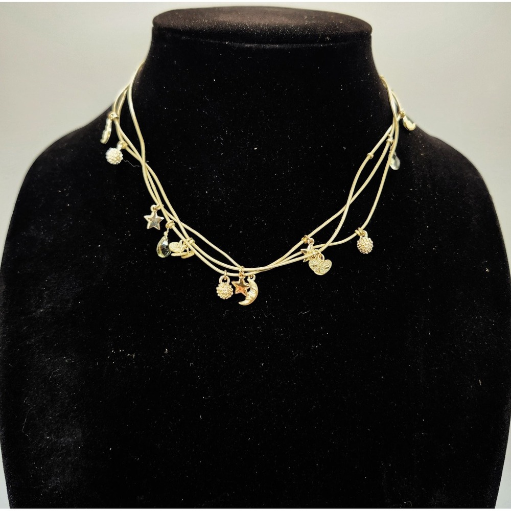 Lauren Conrad Multi-Strand Charm Choker Necklace Silver Tone Star Moon Beaded